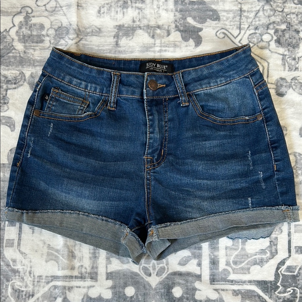 Judy Blue Blue Jean High-Waisted Cuffed Shorts Size S JB1534